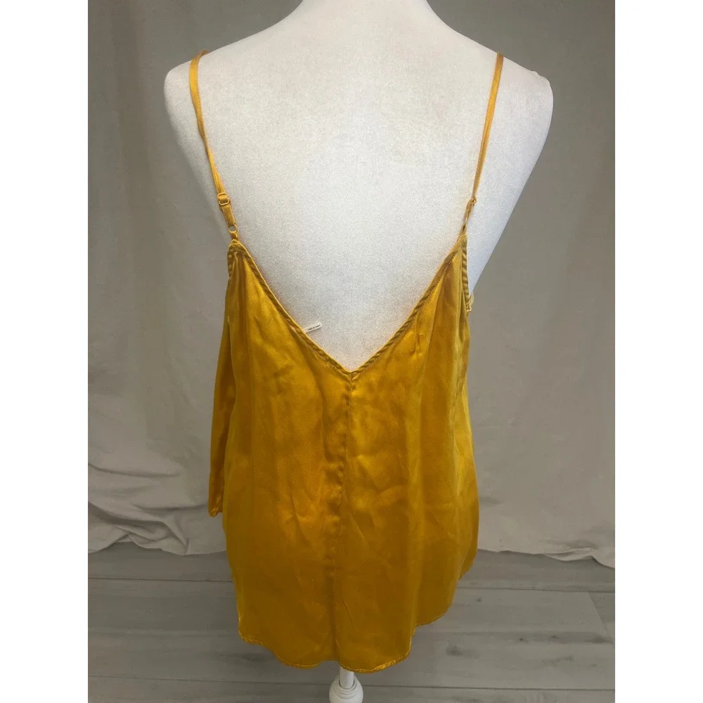 Floreat Anthropologie Cami Women Top Mustard Yellow Silk Sz L Satin V-Neck Boho - Picture 3 of 7